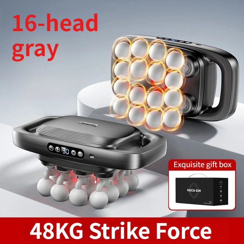 16 Head Massage Gun High Frequency Powerful Vibration Large-area Red Light Fascia Machine Gun Professional Muscle Massager