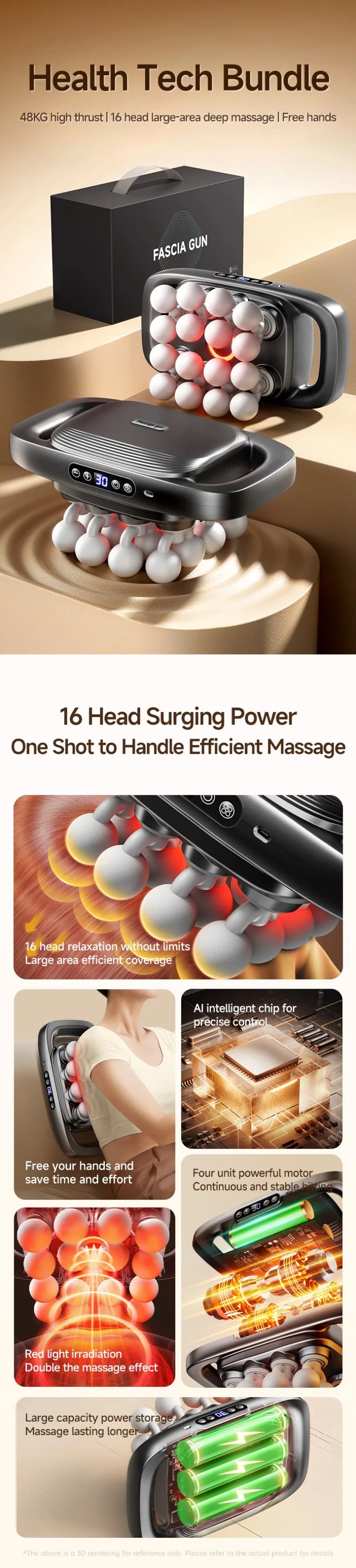 16 Head Massage Gun High Frequency Powerful Vibration Large-area Red Light Fascia Machine Gun Professional Muscle Massager