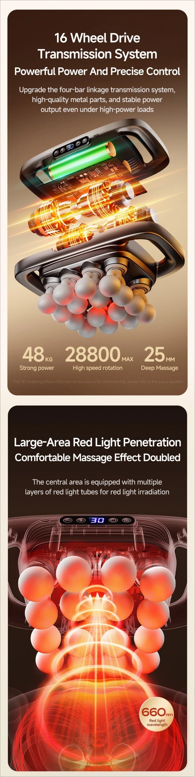 16 Head Massage Gun High Frequency Powerful Vibration Large-area Red Light Fascia Machine Gun Professional Muscle Massager